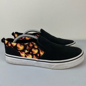 Vans Asher Kids Skate Shoes Slip On Youth Size 6 Big Kids Black Flames Fire